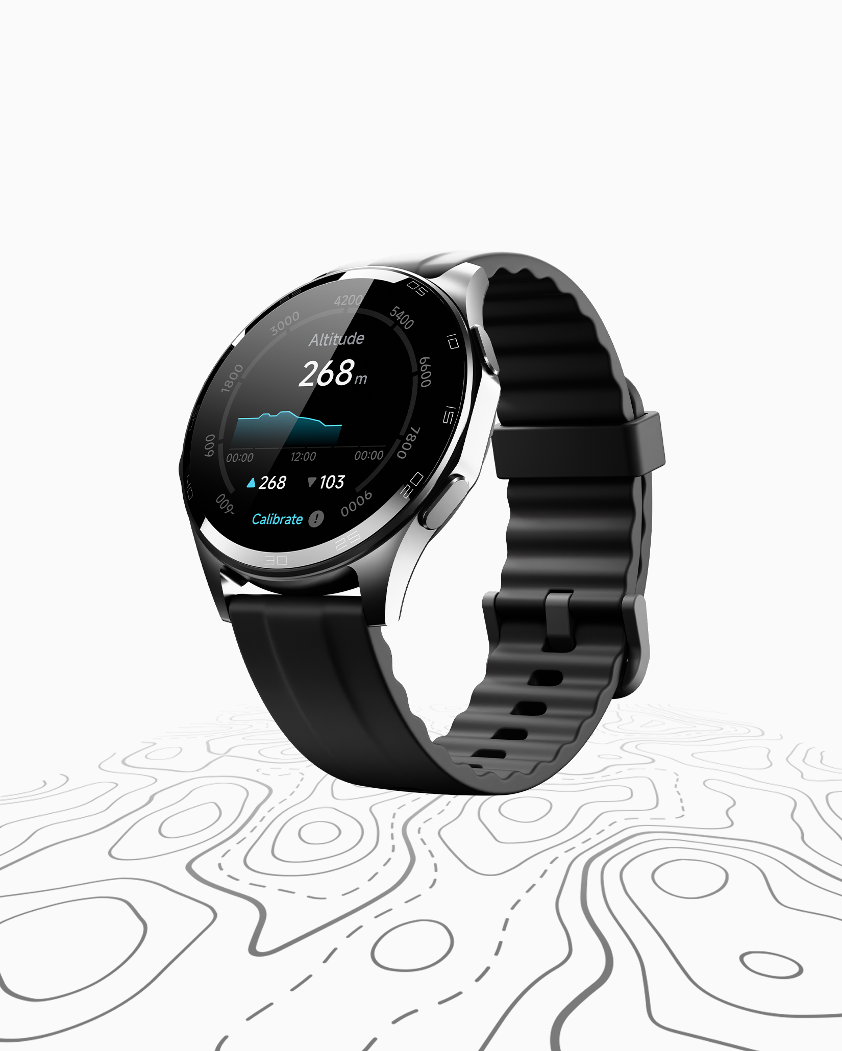 Black Tinymoose Atlas Smartwatch – fitness smartwatch with built-in GPS, altitude tracking, and AMOLED display. | ساعة تاينيموس أطلس باللون الأسود – ساعة ذكية للياقة مع GPS مدمج، تتبع الارتفاع، وشاشة AMOLED.