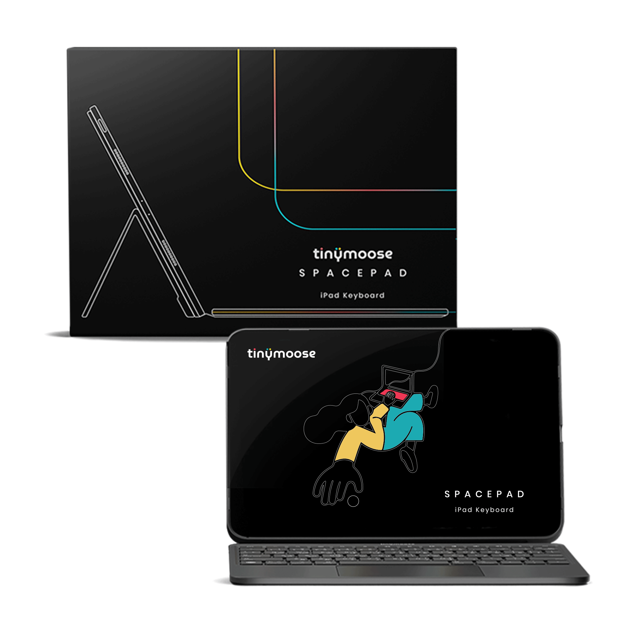 SpacePad iPad Keyboard - Black - (iPad 11 (A16) / iPad 10th Gen) product packaging and keyboard view