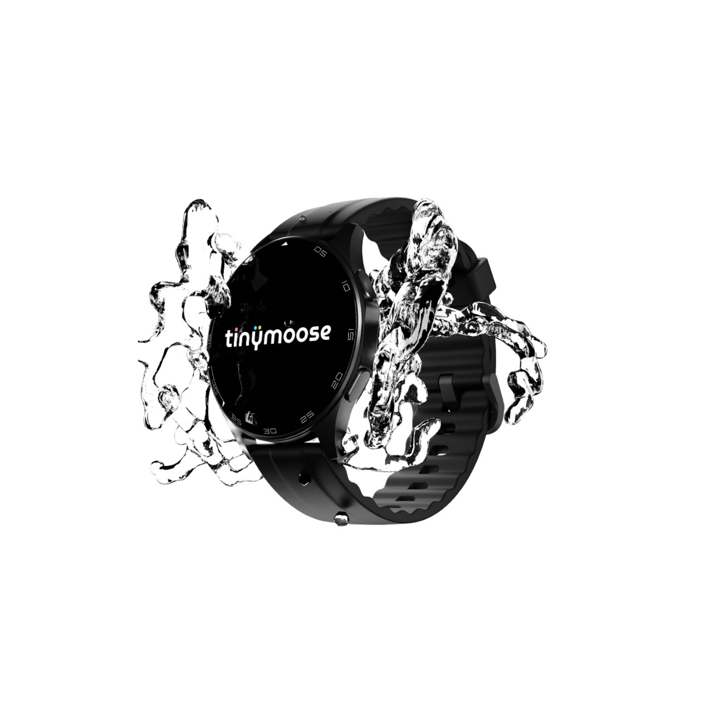 Black Tinymoose Atlas Smartwatch – 3ATM waterproof (30 meters), dustproof fitness smartwatch with AMOLED display. | ساعة تاينيموس أطلس السوداء – مقاومة للماء بمعيار 3ATM (حتى 30 مترًا) ومضادة للغبار، بشاشة AMOLED وتتبع للياقة.
